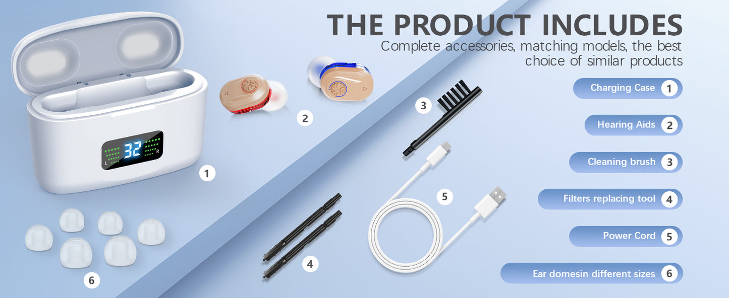 Wireless Noise-Cancelling Hearing Aid – HD Display for Seniors