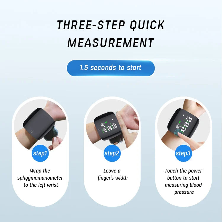Rechargeable Smart Wrist BP Monitor – LCD Touch & Voice Guide