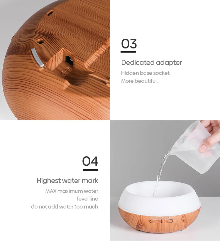 500ml Wood Grain Aromatherapy Diffuser – Ultrasonic Humidifier with Remote