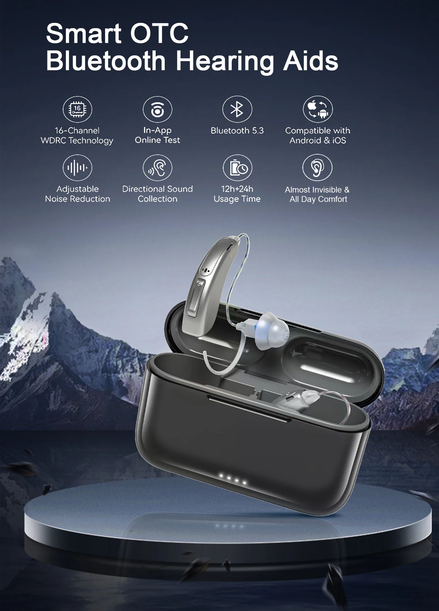 Bluetooth Hearing Aid – 16-Channel Rechargeable with Noise Cancelling