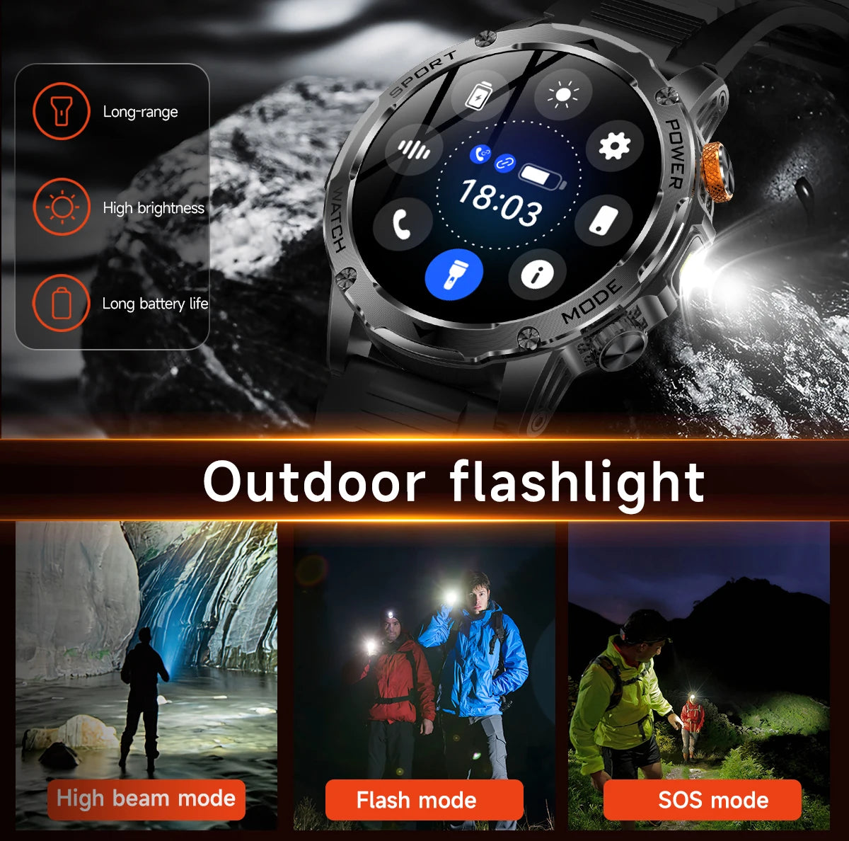 Men’s Smartwatch Large Battery Waterproof Fitness
