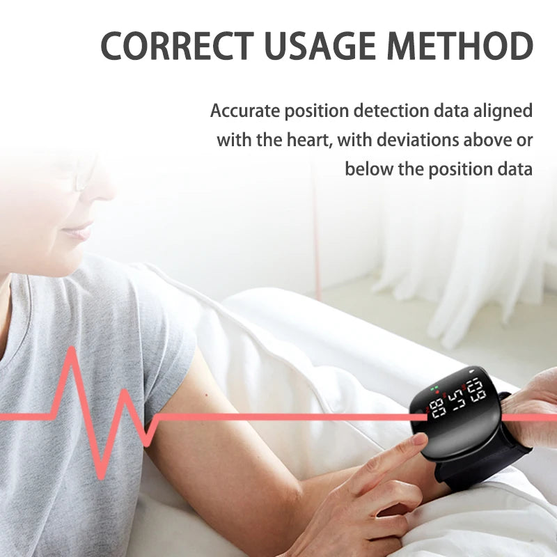 Rechargeable Smart Wrist BP Monitor – LCD Touch & Voice Guide