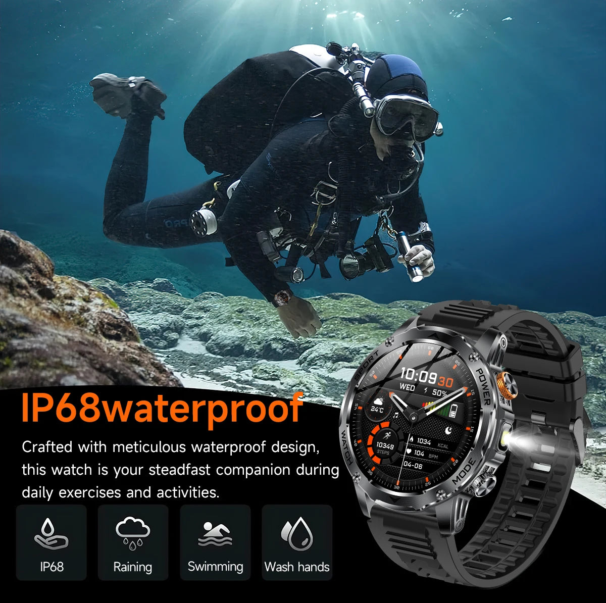 Men’s Smartwatch Large Battery Waterproof Fitness