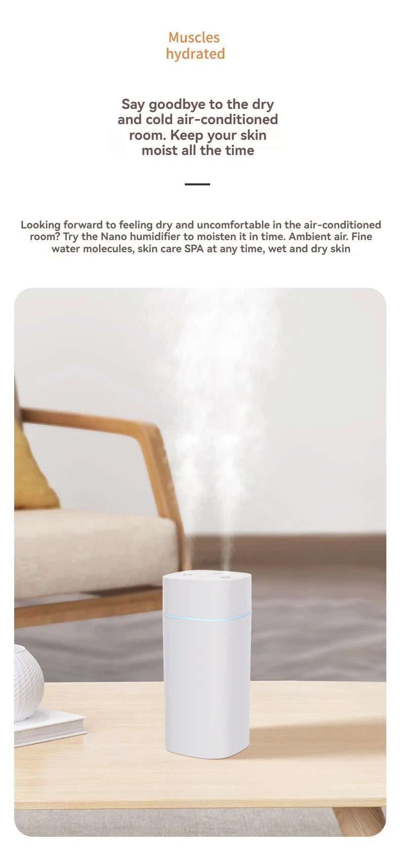Dual-Nozzle USB Humidifier – 600ml/H Super Mist, Ultra Quiet
