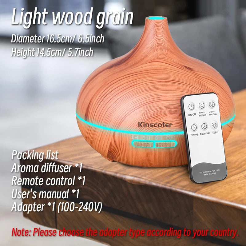 500ml Wood Grain Aromatherapy Diffuser – Ultrasonic Humidifier with Remote