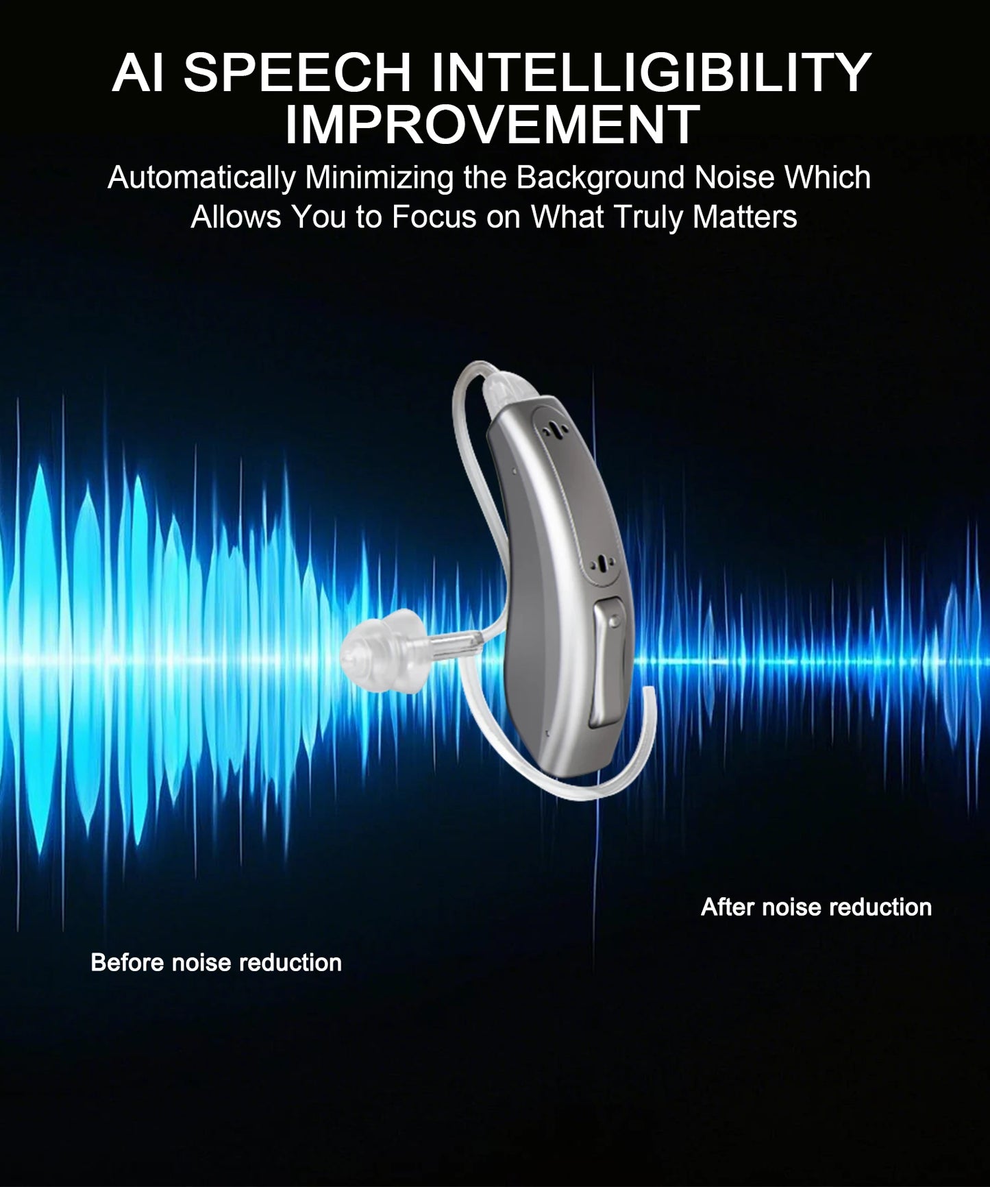 Bluetooth Hearing Aid – 16-Channel Rechargeable with Noise Cancelling
