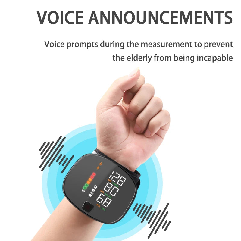 Rechargeable Smart Wrist BP Monitor – LCD Touch & Voice Guide