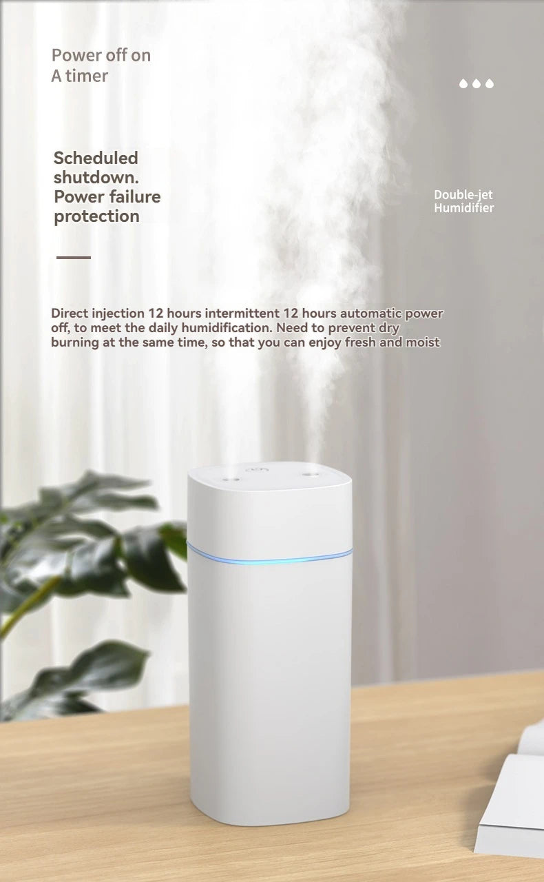 Dual-Nozzle USB Humidifier – 600ml/H Super Mist, Ultra Quiet