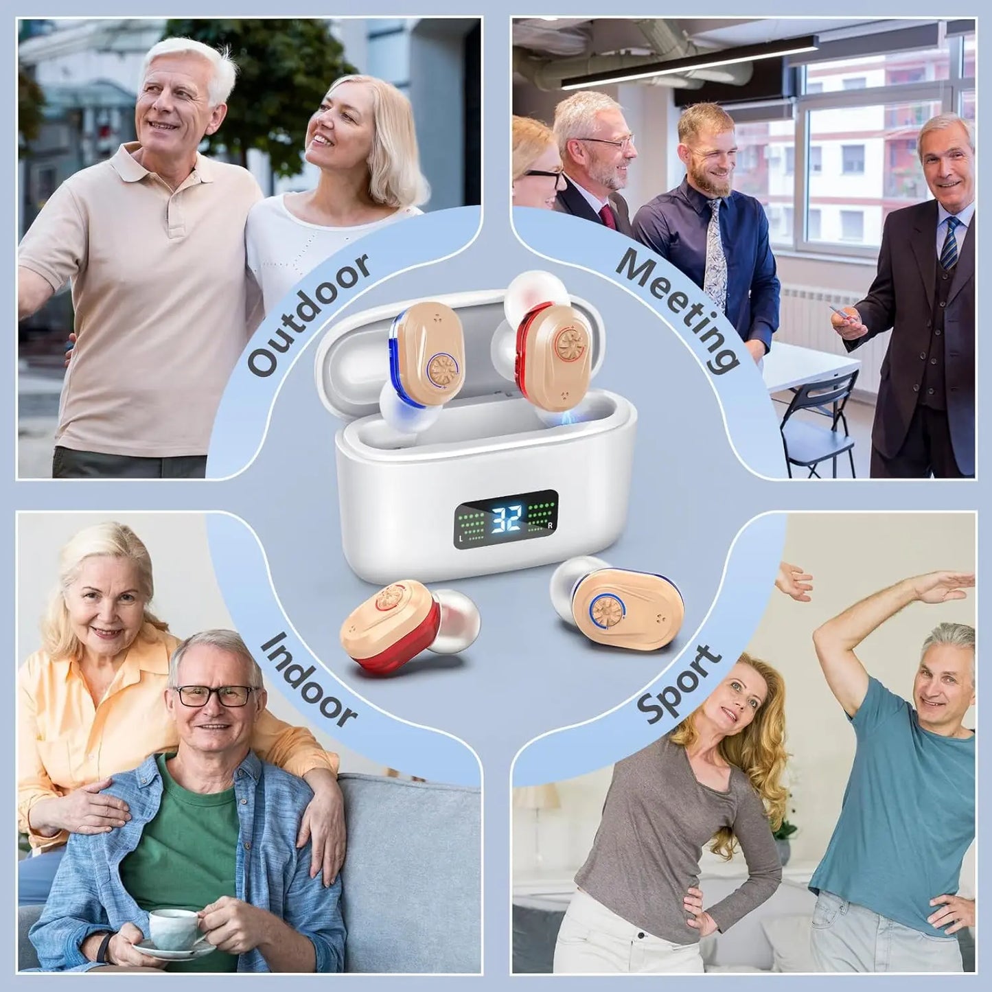 Wireless Noise-Cancelling Hearing Aid – HD Display for Seniors