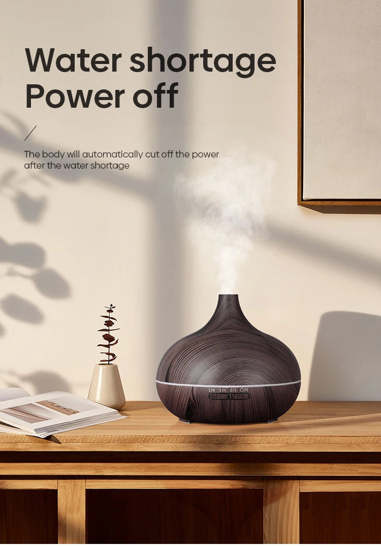 500ml Wood Grain Aromatherapy Diffuser – Ultrasonic Humidifier with Remote