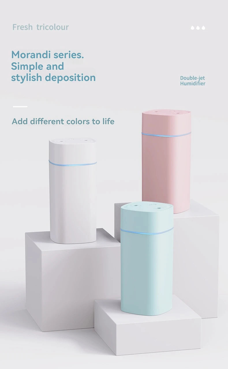 Dual-Nozzle USB Humidifier – 600ml/H Super Mist, Ultra Quiet
