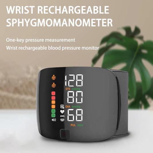 Rechargeable Smart Wrist BP Monitor – LCD Touch & Voice Guide