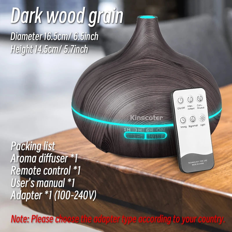 500ml Wood Grain Aromatherapy Diffuser – Ultrasonic Humidifier with Remote