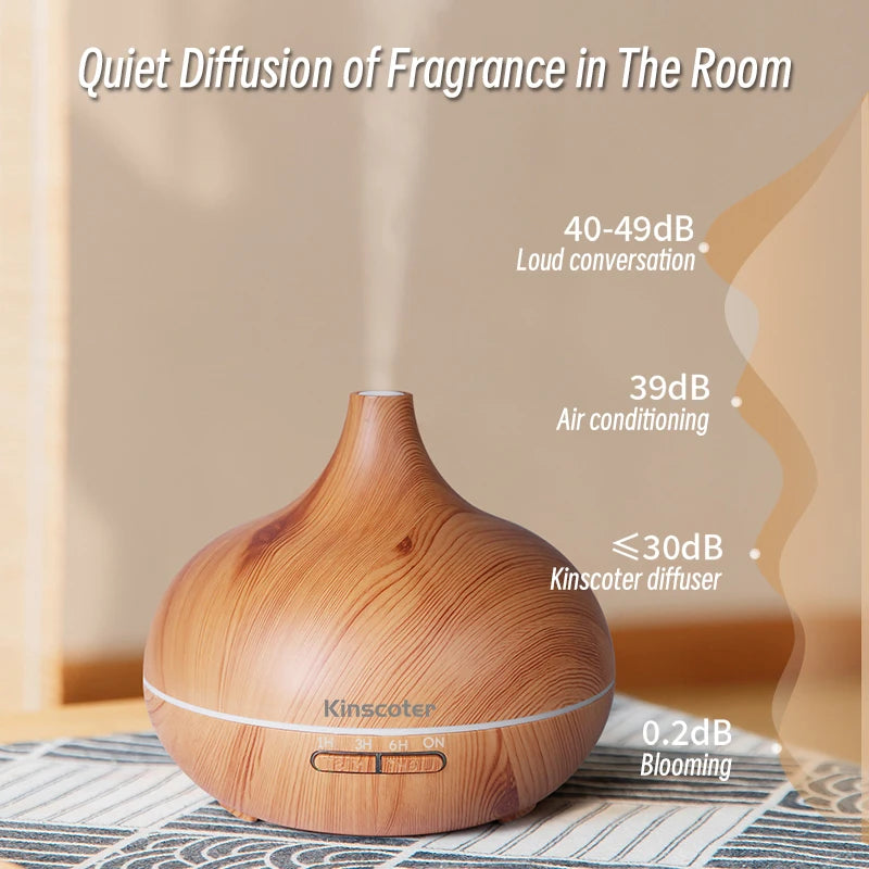 500ml Wood Grain Aromatherapy Diffuser – Ultrasonic Humidifier with Remote