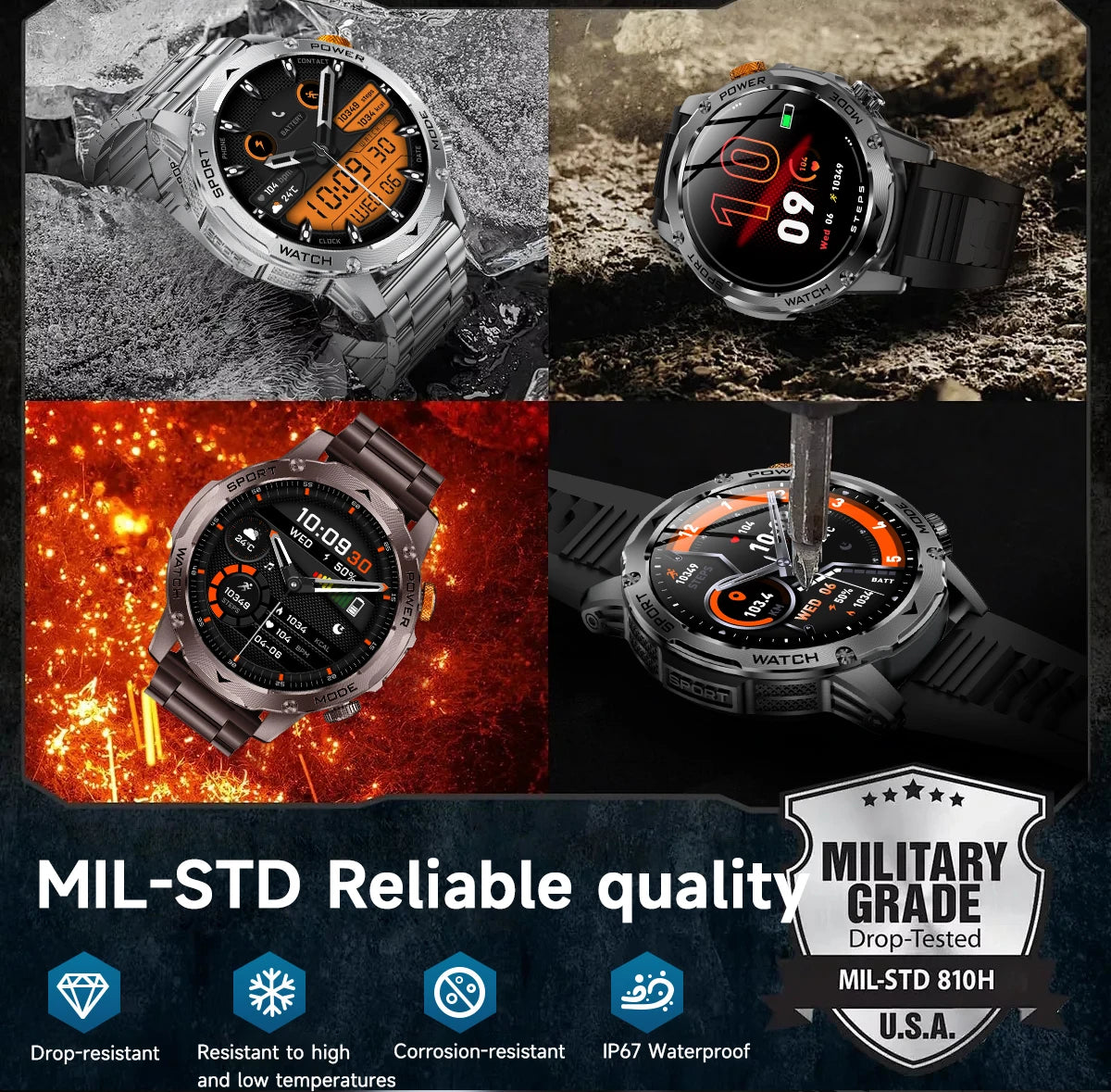 Men’s Smartwatch Large Battery Waterproof Fitness