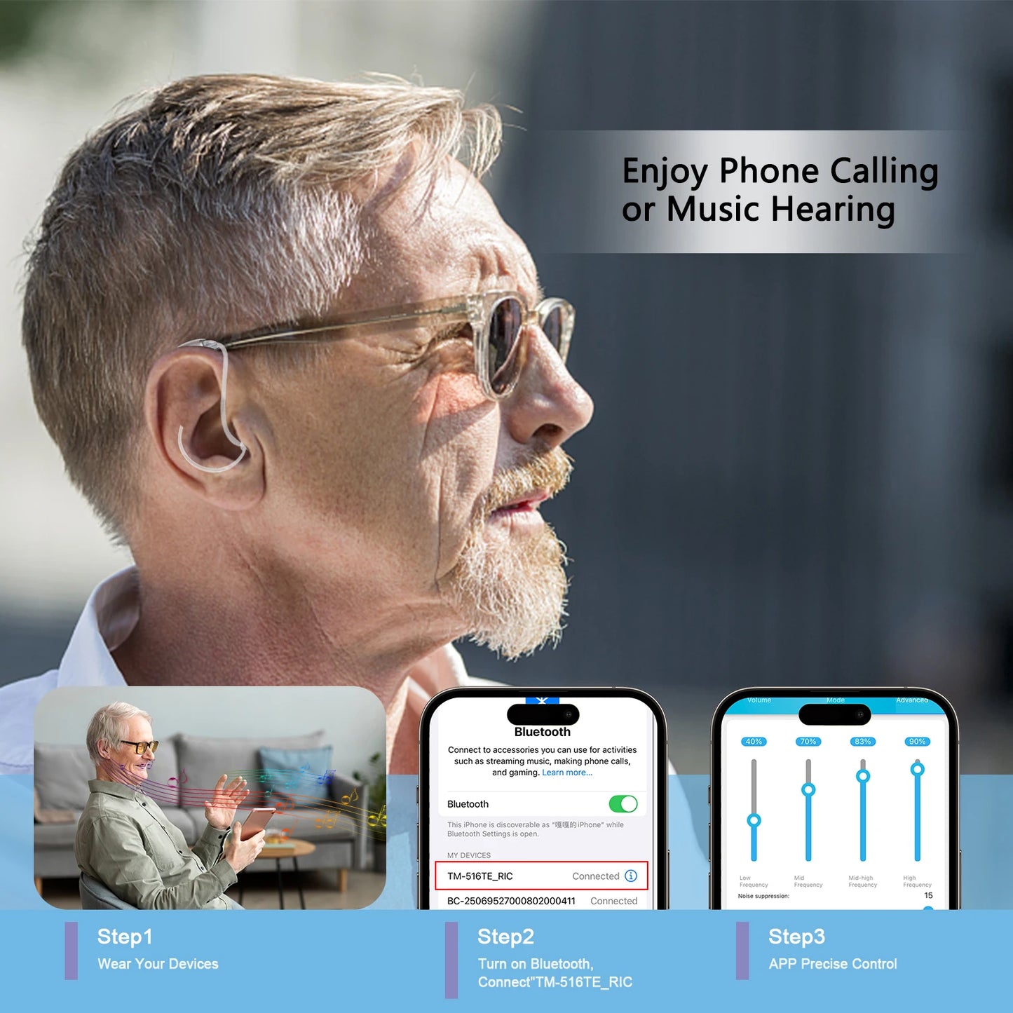 Bluetooth Hearing Aid – 16-Channel Rechargeable with Noise Cancelling