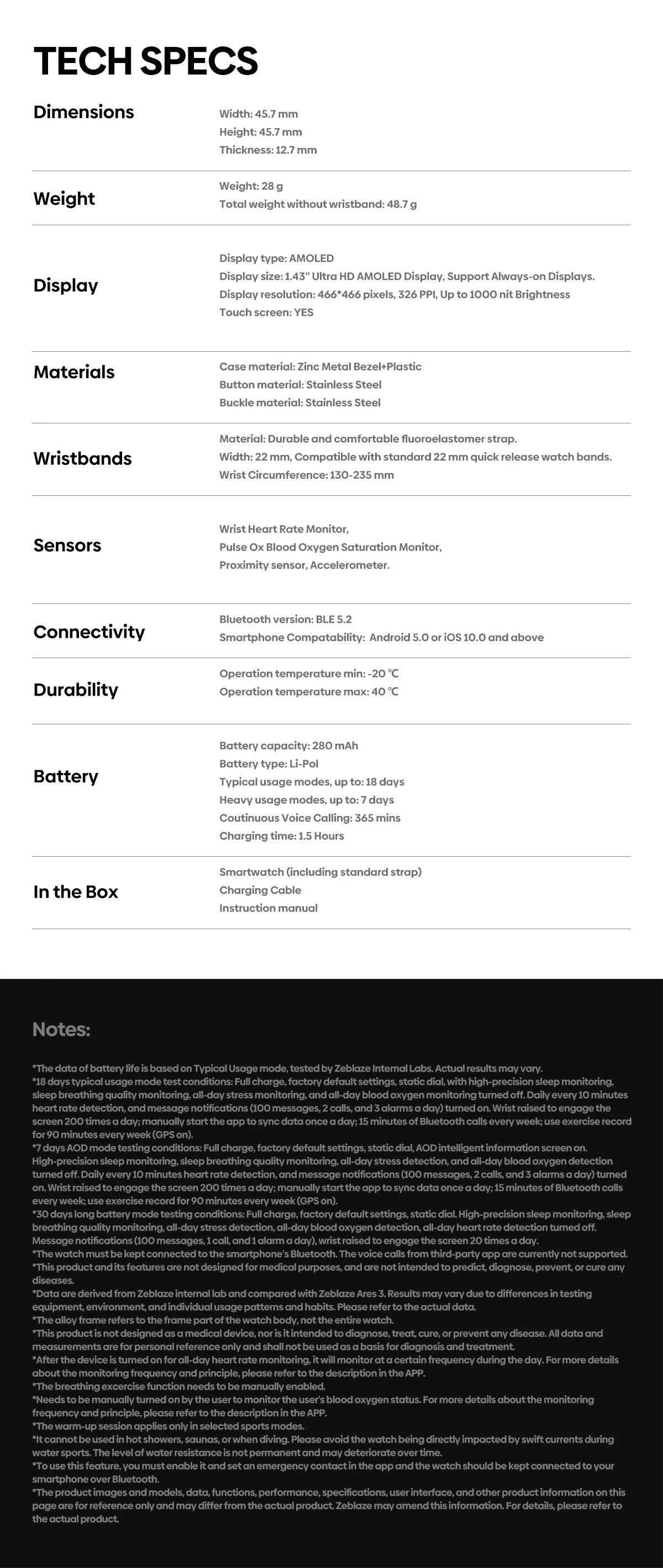 Zeblaze Ares 3 Plus Smartwatch 1.43'' AMOLED