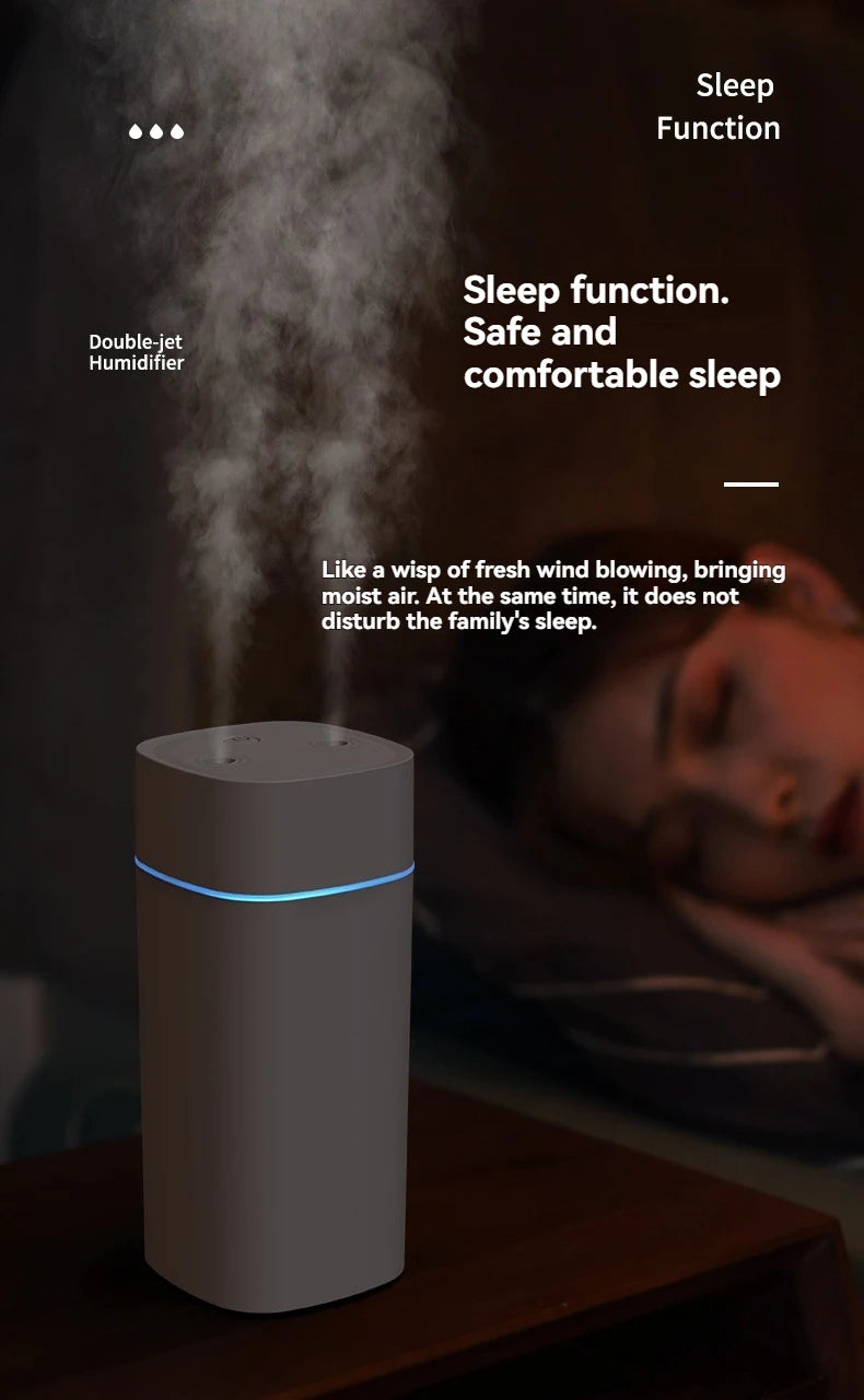 Dual-Nozzle USB Humidifier – 600ml/H Super Mist, Ultra Quiet