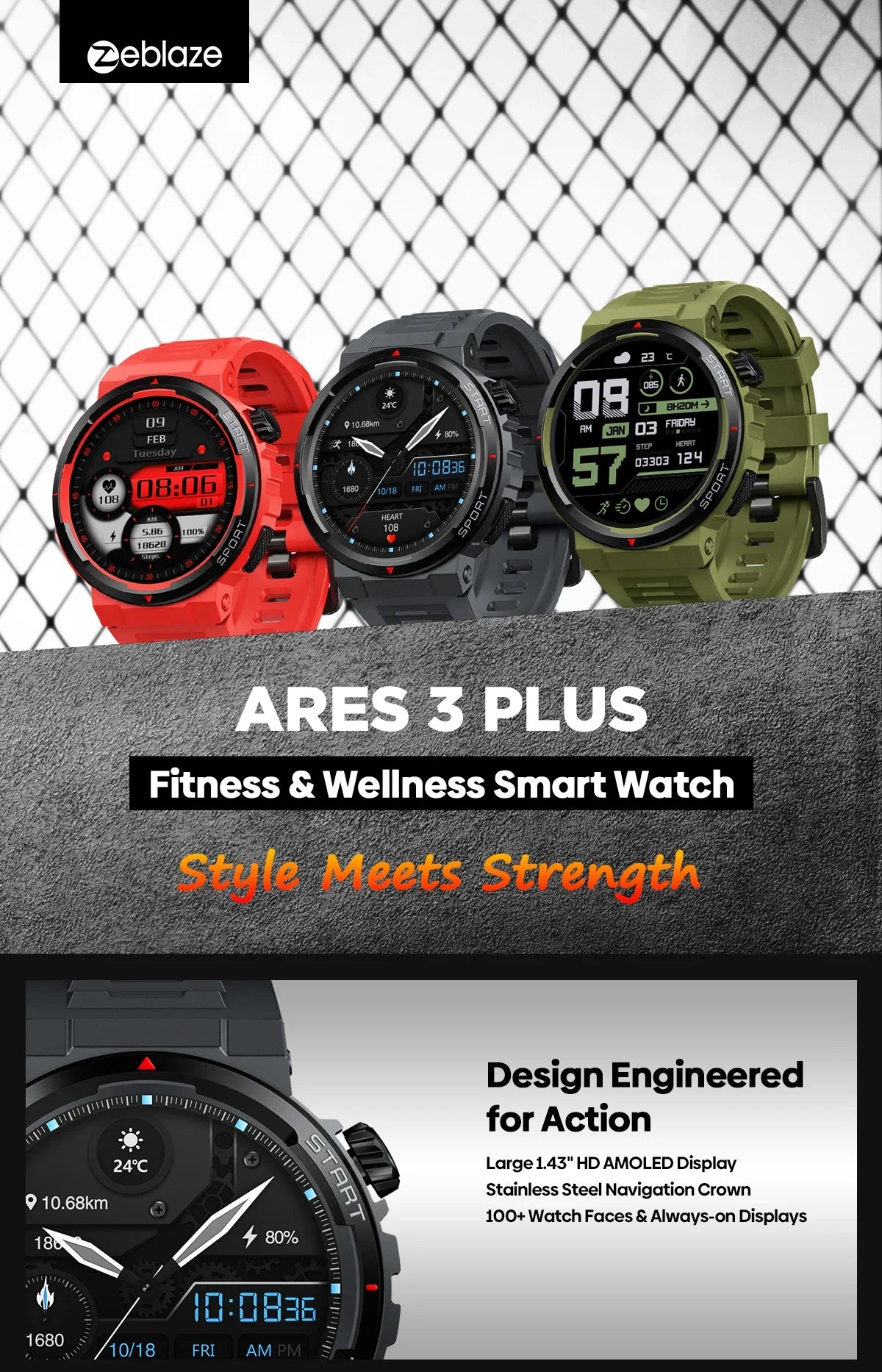 Zeblaze Ares 3 Plus Smartwatch 1.43'' AMOLED