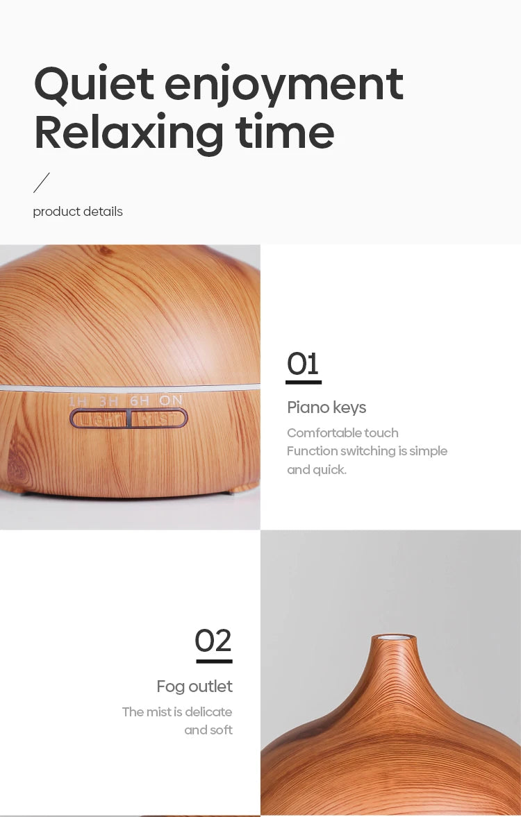 500ml Wood Grain Aromatherapy Diffuser – Ultrasonic Humidifier with Remote